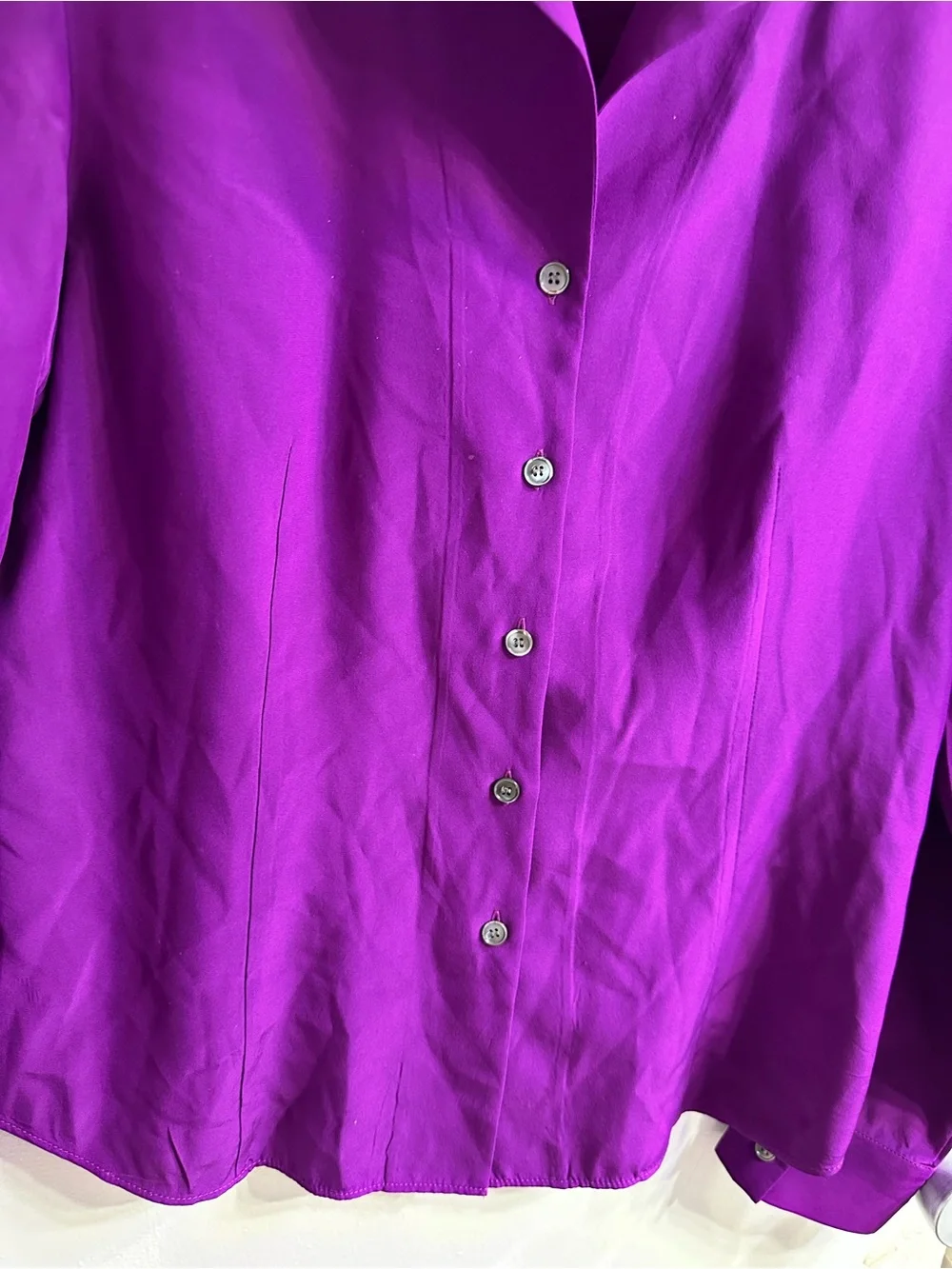 Lafayette 148 New York Magenta Button-Front Silk Shirt - Picture 5 of 9